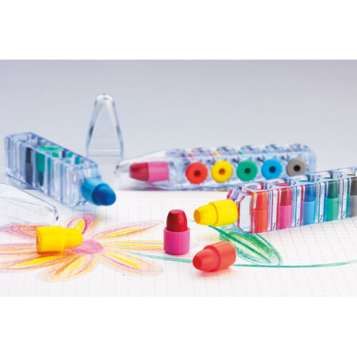 Crayolas promocionales infantiles MAGIC en bolígrafo transparente con colores surtidos