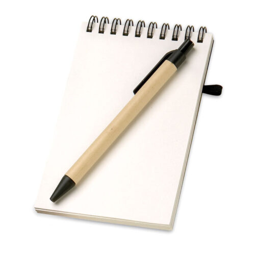 Libreta ecológica SONORA A6 con bolígrafo de cartón reciclado y tapa de cartón natural