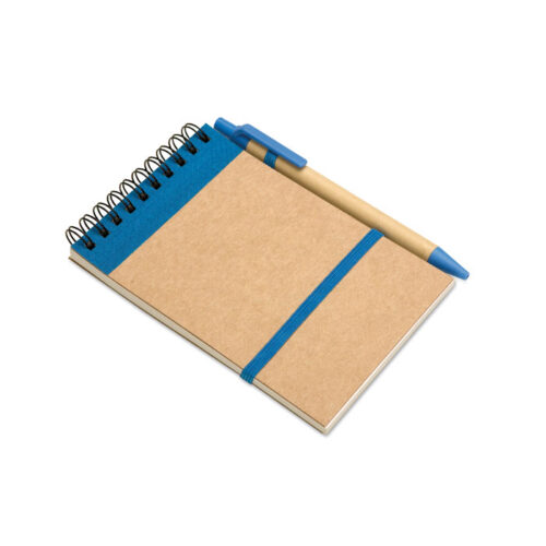 Libreta ecológica SONORA A6 con bolígrafo de cartón reciclado y tapa de cartón natural