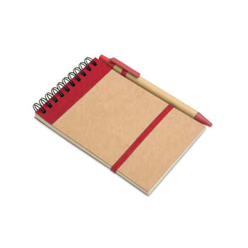 Libreta ecológica SONORA A6 con bolígrafo de cartón reciclado y tapa de cartón natural