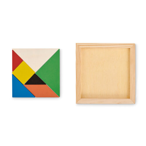 Rompecabezas ecológico personalizado TANGRAM con piezas de madera en colores vivos