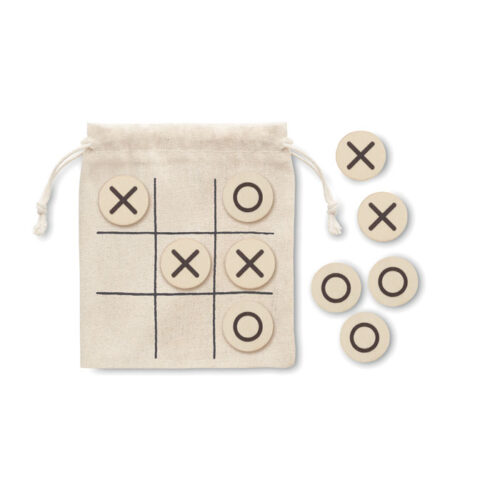 Juego ecológico personalizado CERO de tres en raya con fichas de madera y bolsa de algodón