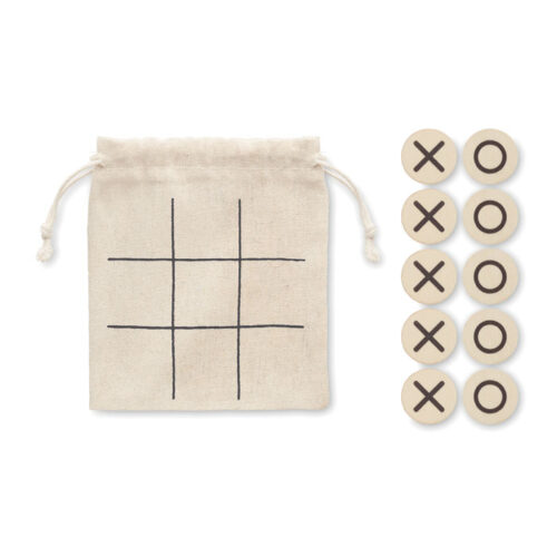 Juego ecológico personalizado CERO de tres en raya con fichas de madera y bolsa de algodón