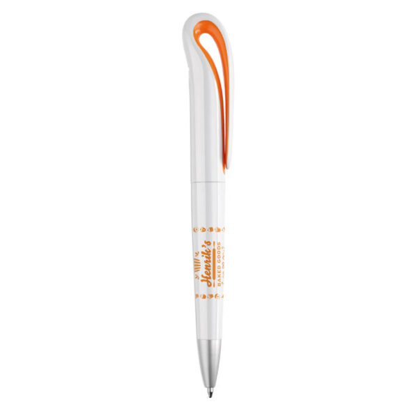 Bolígrafo institucional personalizado WHITESWAN blanco con detalles en color