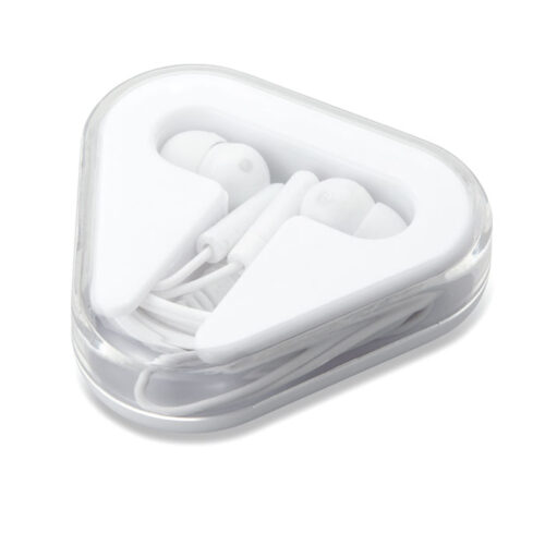 Audífonos promocionales con estuche MUSIPLUG en caja triangular rígida