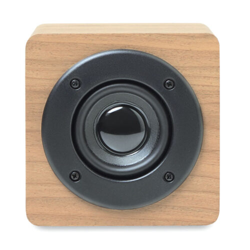 Bocina ecológica con diseño de madera, conexión Bluetooth 5.1 y batería recargable. Elegancia, sostenibilidad y sonido portátil en un solo regalo.