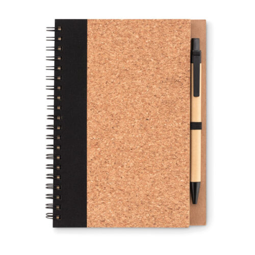 Libreta ecológica SONORA PLUSCORK con tapa de corcho y bolígrafo de cartón reciclado