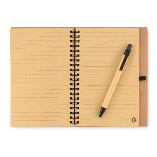 Libreta ecológica SONORA PLUSCORK con tapa de corcho y bolígrafo de cartón reciclado
