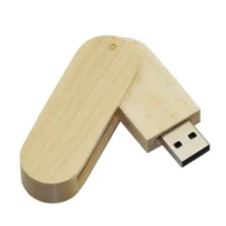 USB giratorio de madera personalizada WoodSpin con acabado natural y grabado láser