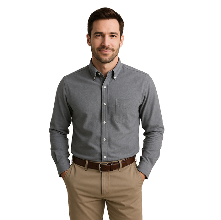 Camisa ejecutiva personalizada para hombre en tela Oxford con bolsillo y cuello abotonado