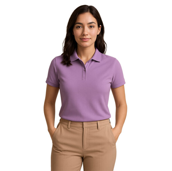 Polo promocional mujer manga corta entallado con cuello clásico y botones