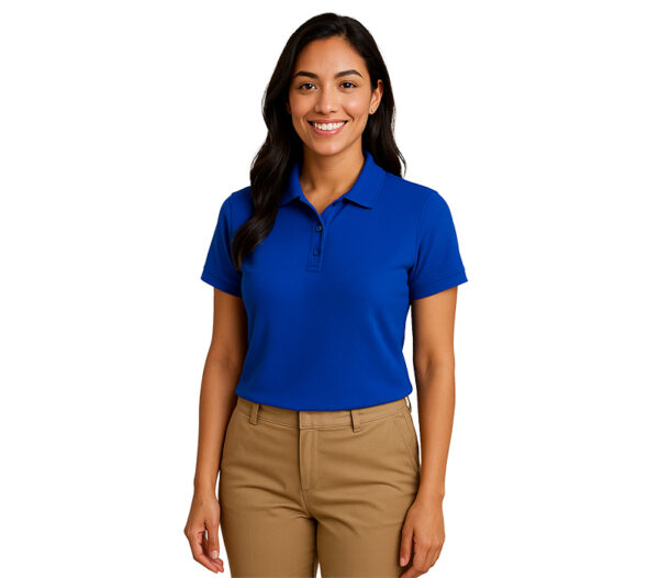 Polo promocional mujer manga corta entallado con cuello clásico y botones