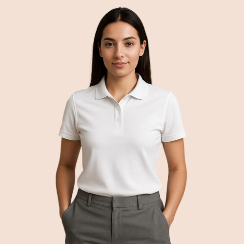 Polo promocional mujer manga corta entallado con cuello clásico y botones