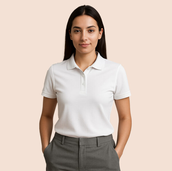 Polo promocional mujer manga corta entallado con cuello clásico y botones