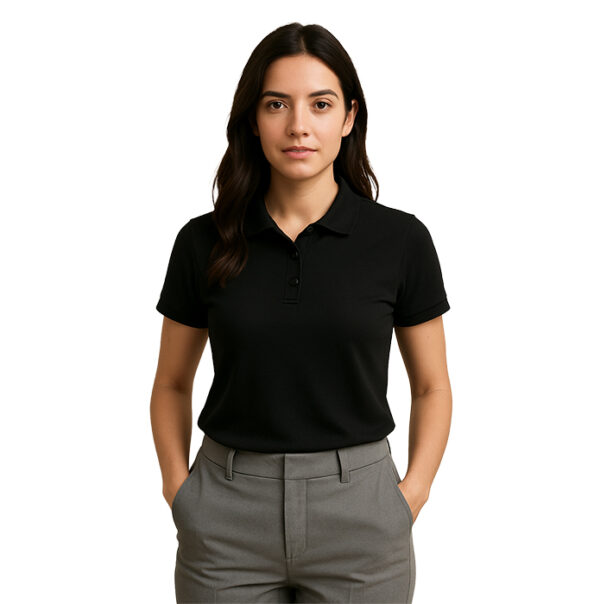Polo promocional mujer manga corta entallado con cuello clásico y botones