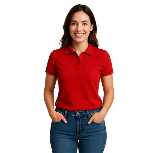 Polo promocional mujer manga corta entallado con cuello clásico y botones