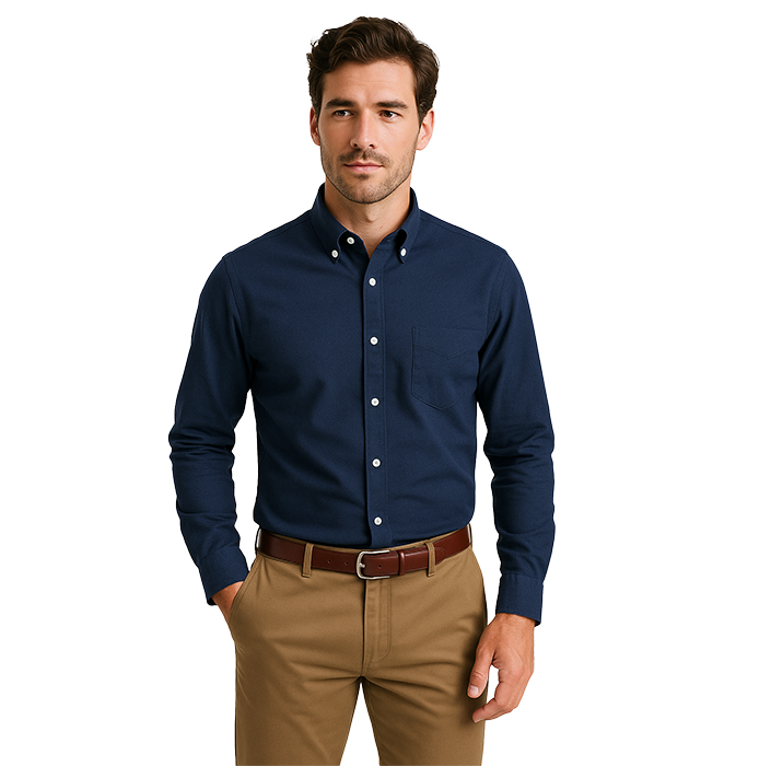 Camisa ejecutiva personalizada para hombre en tela Oxford con bolsillo y cuello abotonado