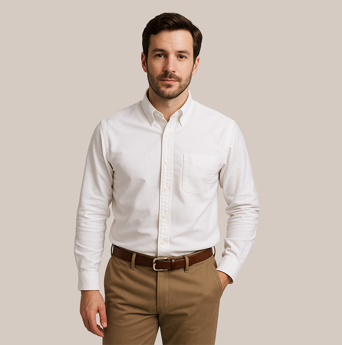 Camisa ejecutiva personalizada para hombre en tela Oxford con bolsillo y cuello abotonado