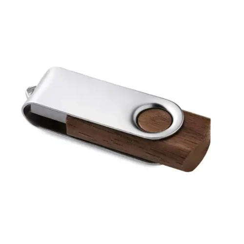 USB ecológica de madera personalizada con clip metálico giratorio tipo twister