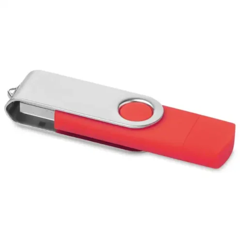 USB doble conector tipo C promocional Twister con cuerpo de goma y clip giratorio