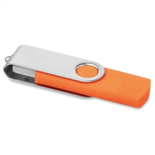 USB doble conector tipo C promocional Twister con cuerpo de goma y clip giratorio