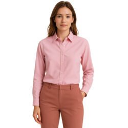 Camisa corporativa para mujer en tela Oxford blanca de manga larga