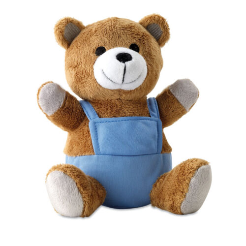 Peluche corporativo personalizado NICO con overol bordado