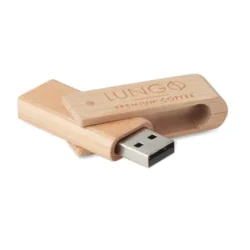 USB ecológica bambú 3.0 personalizada con cubierta giratoria y acabado natural