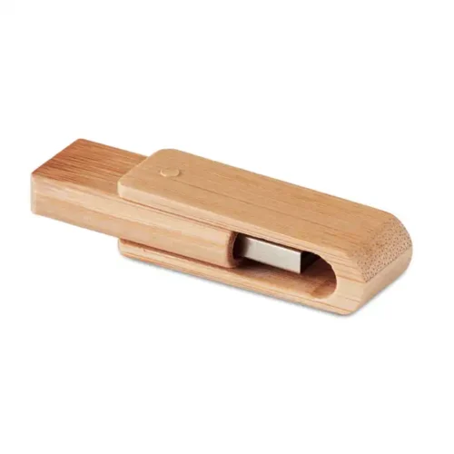 USB ecológica bambú 3.0 personalizada con cubierta giratoria y acabado natural