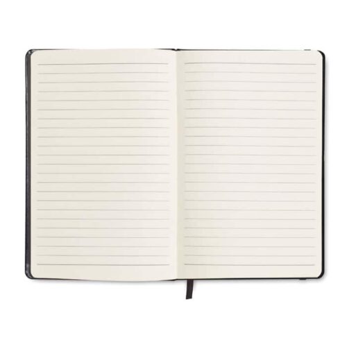 Libreta ejecutiva ecológica con tapa de PU y cinta elástica negra