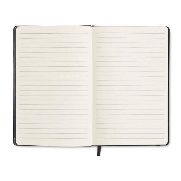 Libreta ejecutiva ecológica con tapa de PU y cinta elástica negra