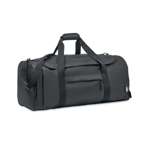 Bolso deportivo Valley en poliéster reciclado RPET con compartimento lateral, base rígida, correa ajustable y áreas amplias para personalización ecológica