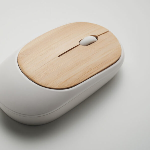 Mouse CURVY con tapa de bambú natural y cuerpo de ABS reciclado, diseño ergonómico inalámbrico