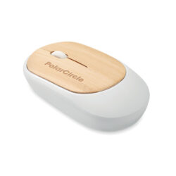 Mouse CURVY con tapa de bambú natural y cuerpo de ABS reciclado, diseño ergonómico inalámbrico