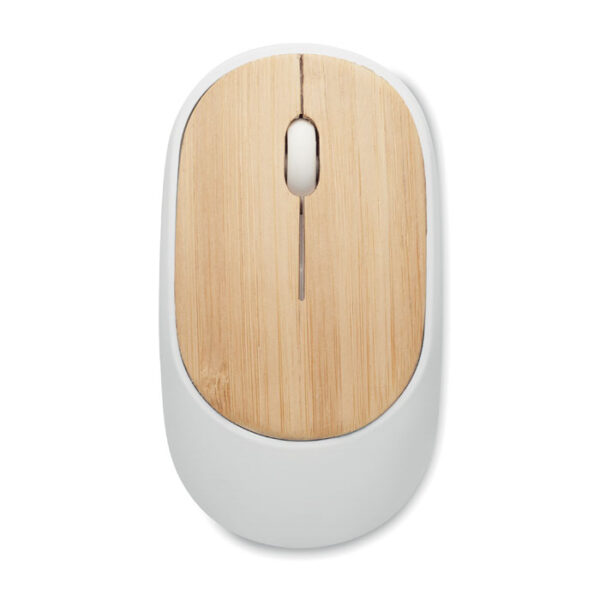 Mouse CURVY con tapa de bambú natural y cuerpo de ABS reciclado, diseño ergonómico inalámbrico