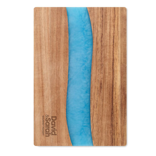 Tabla de cortar de madera de acacia con resina azul decorativa GROOVES