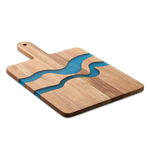 Tabla de servir AZUUR en madera de acacia con incrustación de resina turquesa y mango ergonómico