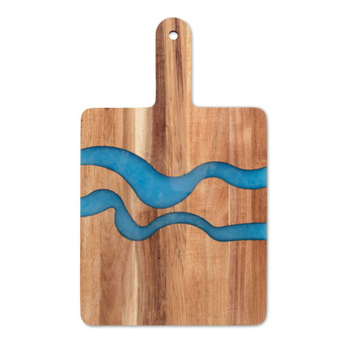 Tabla de servir AZUUR en madera de acacia con incrustación de resina turquesa y mango ergonómico
