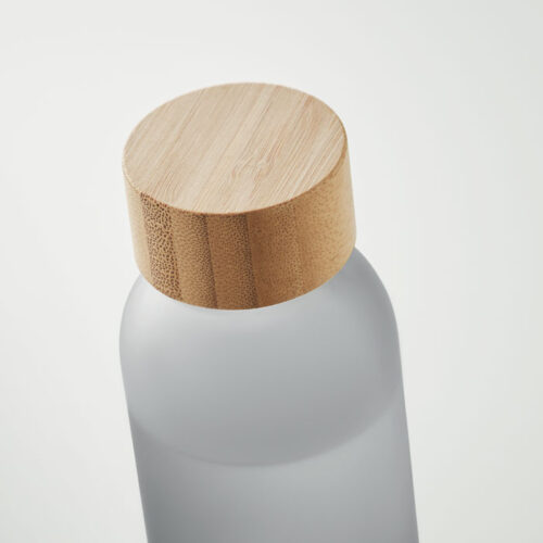 Botella ecológica de vidrio esmerilado con tapa de bambú natural