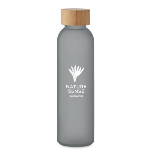 Botella ecológica de vidrio esmerilado con tapa de bambú natural