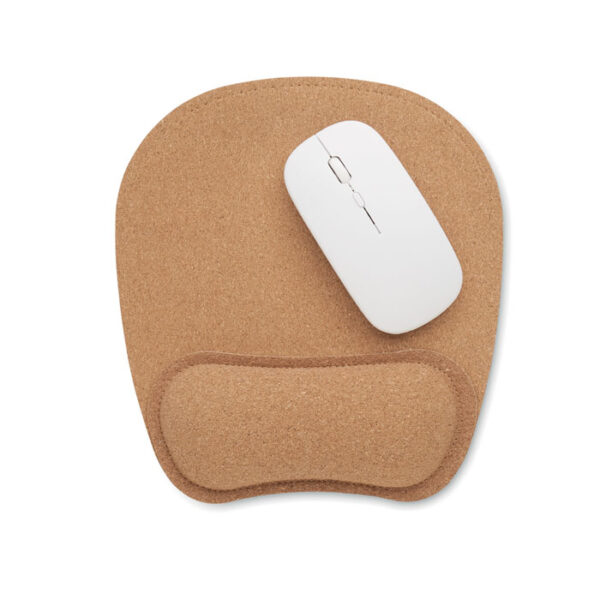 Mouse pad ergonómico de corcho MARBO con reposamuñeca sobre escritorio sostenible