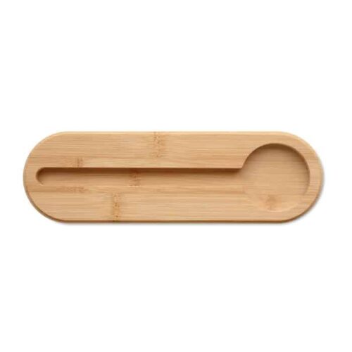 Estuche con regla y soporte para celular en bambú y fieltro RPET reciclado