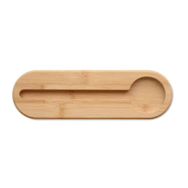Estuche con regla y soporte para celular en bambú y fieltro RPET reciclado