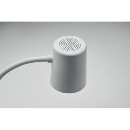 Lámpara de escritorio con cargador inalámbrico, luz LED y altavoz Bluetooth con detalle de corcho natural