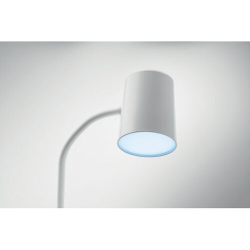 Lámpara de escritorio con cargador inalámbrico, luz LED y altavoz Bluetooth con detalle de corcho natural