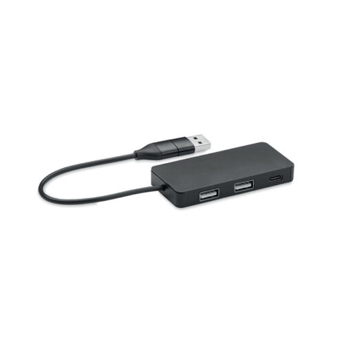 Hub USB de aluminio reciclado con puertos múltiples y diseño profesional