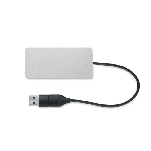 Hub USB de aluminio reciclado con puertos múltiples y diseño profesional
