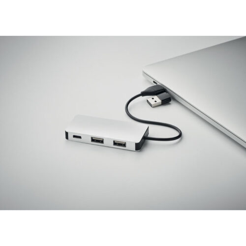 Hub USB de aluminio reciclado con puertos múltiples y diseño profesional