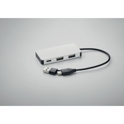 Hub USB de aluminio reciclado con puertos múltiples y diseño profesional