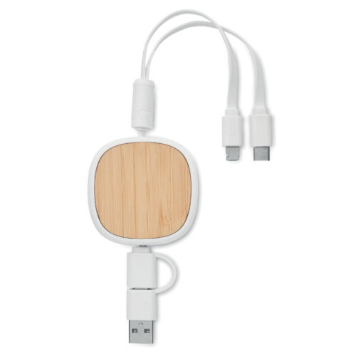 Cable retráctil multiUSB TOGOBAM con conectores y tapa de bambú